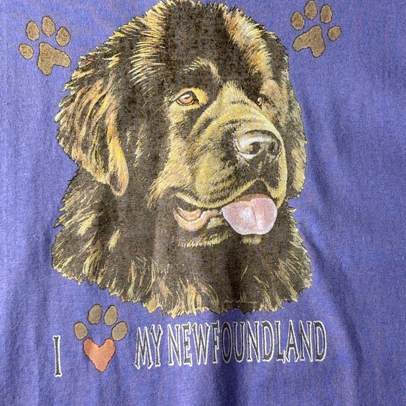 VTG NEWFOUNDLAND Dog Newfie Breed ♥️ LOVE purple Cotton T-Shirt Tee Unisex SZ L - Picture 3 of 6
